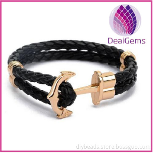 Best selling fashionable anchor bracelet for men from manufacture PU leather anchor bracelet